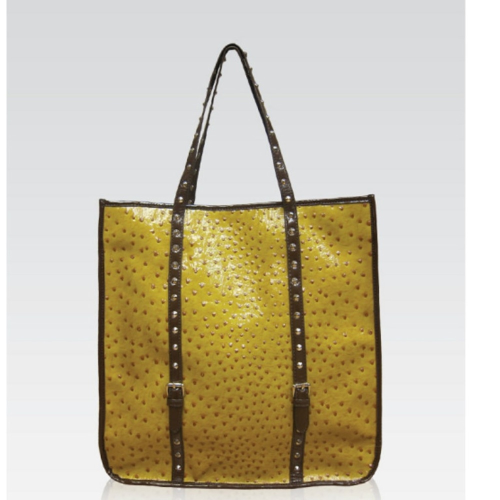 Galian Ostrich Print HAndbag Studded Mustard Bag